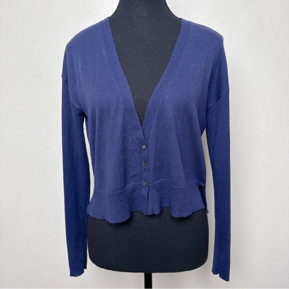 Banana Republic Womens Small Silk Cropped Vneck Button Navy Cardigan - Picture 1 of 14